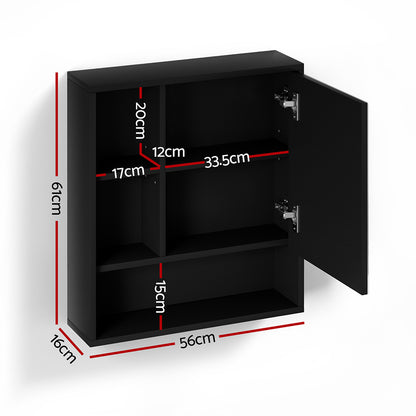 Cefito Bathroom Mirror Cabinet Mirrored Medicine Adjustable Shelf Wall Mounted 560mm Black - Image 2