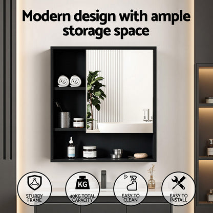 Cefito Bathroom Mirror Cabinet Mirrored Medicine Adjustable Shelf Wall Mounted 560mm Black - Image 4