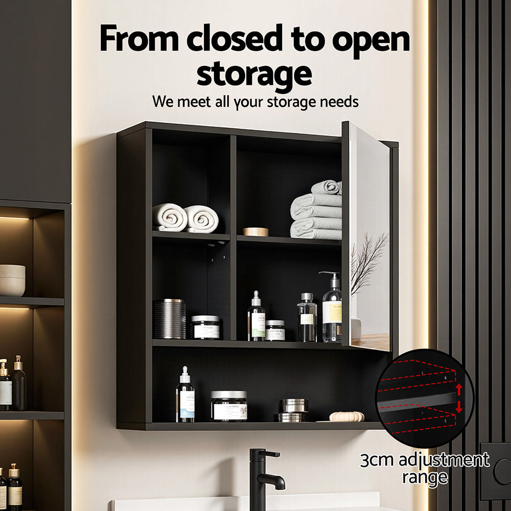 Cefito Bathroom Mirror Cabinet Mirrored Medicine Adjustable Shelf Wall Mounted 560mm Black - Image 6