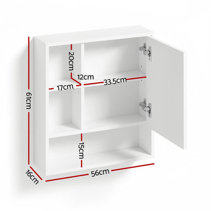 Cefito Bathroom Mirror Cabinet Mirrored Medicine Adjustable Shelf Wall Mounted 560mm White - Image 2