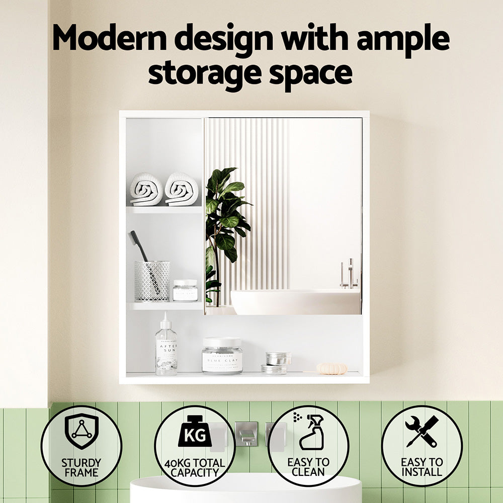 Cefito Bathroom Mirror Cabinet Mirrored Medicine Adjustable Shelf Wall Mounted 560mm White - Image 4