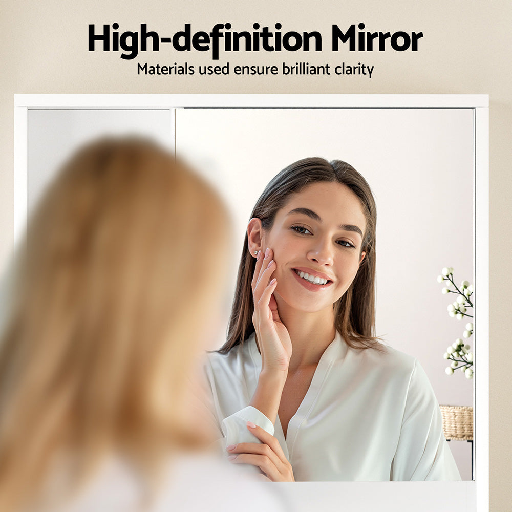 Cefito Bathroom Mirror Cabinet Mirrored Medicine Adjustable Shelf Wall Mounted 560mm White - Image 5