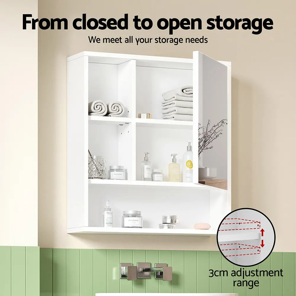 Cefito Bathroom Mirror Cabinet Mirrored Medicine Adjustable Shelf Wall Mounted 560mm White - Image 6