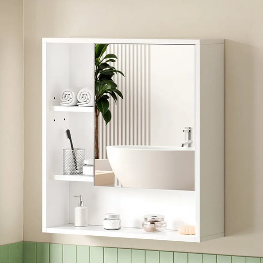 Cefito Bathroom Mirror Cabinet Mirrored Medicine Adjustable Shelf Wall Mounted 560mm White - Image 7