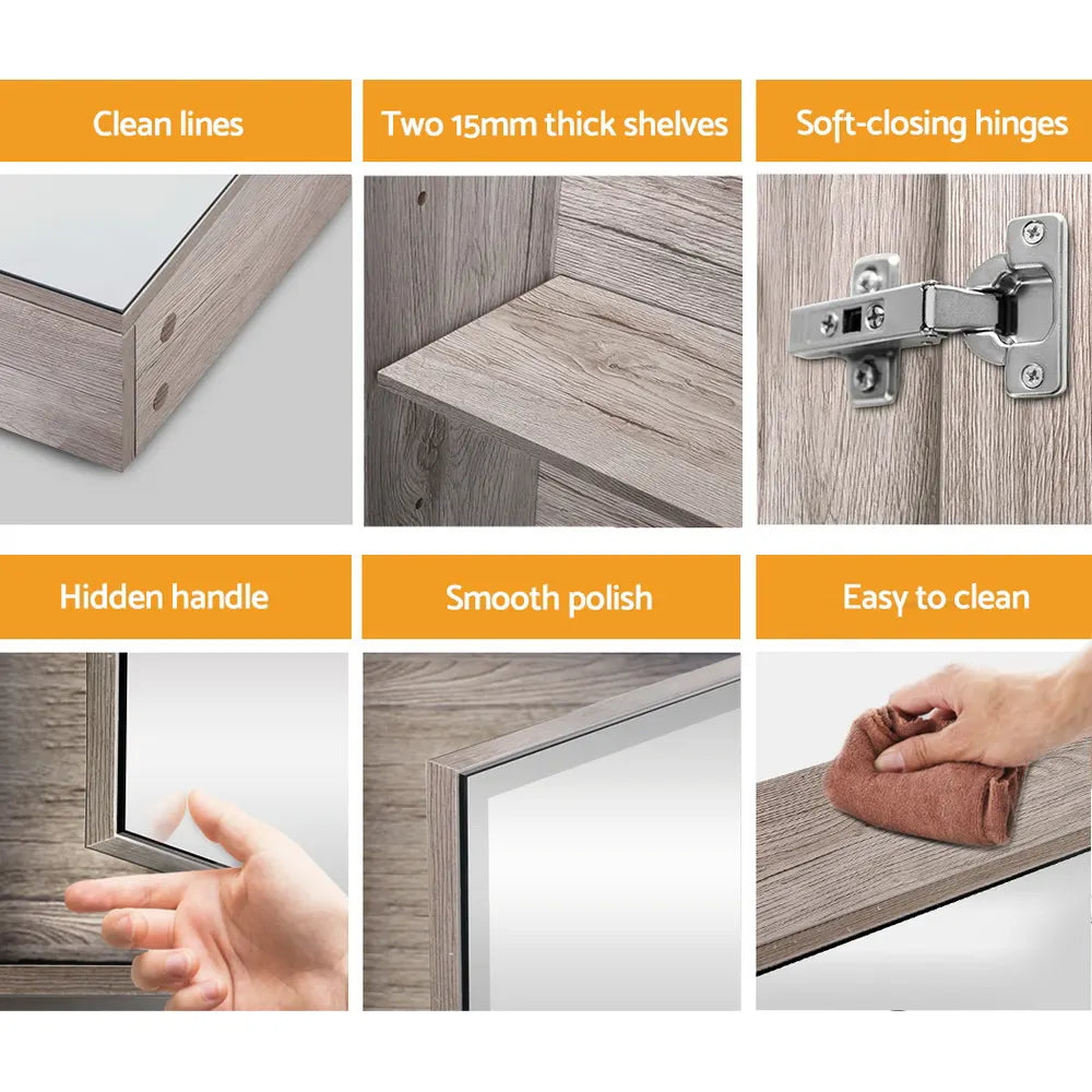 Cefito Bathroom Mirror Cabinet 600x720mm Oak - Image 6