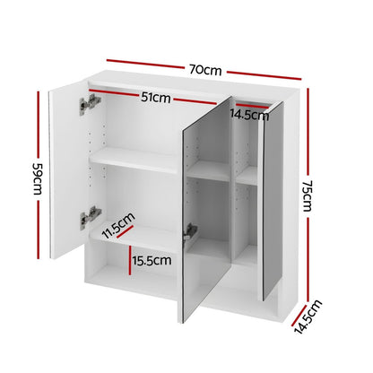 Cefito Bathroom Mirror Cabinet Medicine Adjustable Shelves Wall Hung 700x750mm White - Image 2