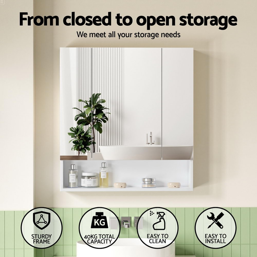 Cefito Bathroom Mirror Cabinet Medicine Adjustable Shelves Wall Hung 700x750mm White - Image 4