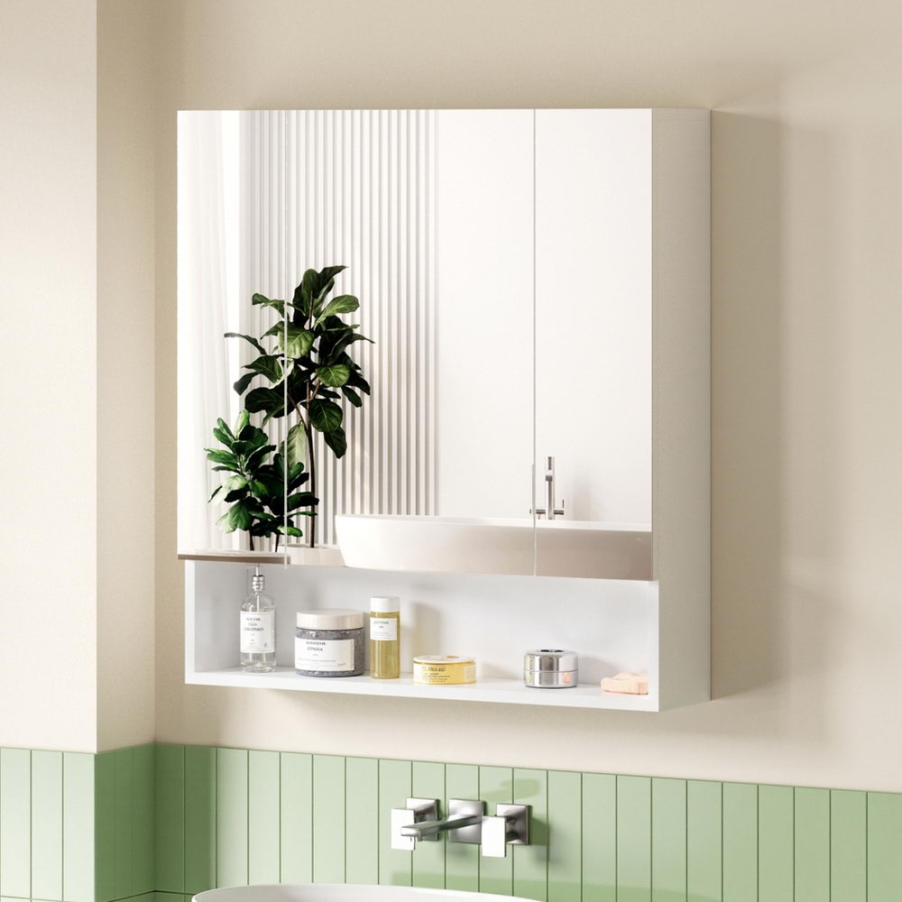 Cefito Bathroom Mirror Cabinet Medicine Adjustable Shelves Wall Hung 700x750mm White - Image 7