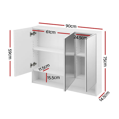 Cefito Bathroom Mirror Cabinet Medicine Adjustable Shelves Wall Hung 900x750mm White - Image 2