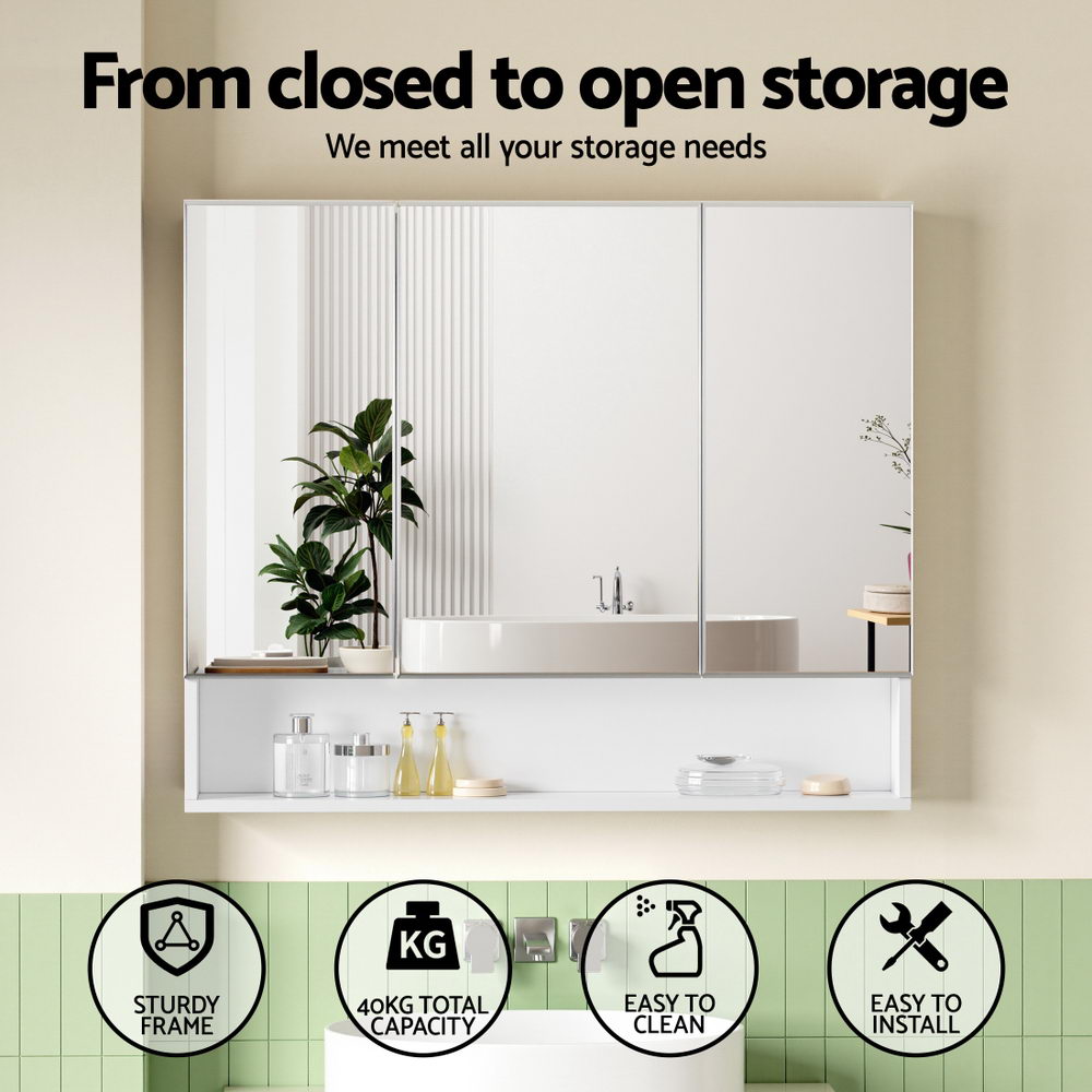 Cefito Bathroom Mirror Cabinet Medicine Adjustable Shelves Wall Hung 900x750mm White - Image 4
