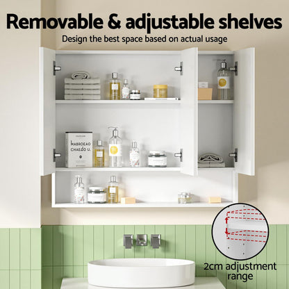 Cefito Bathroom Mirror Cabinet Medicine Adjustable Shelves Wall Hung 900x750mm White - Image 6