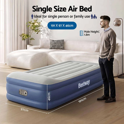 Bestway Single Air Mattress with Built-in Pump Tritech Inflatable Bed 46cm - Image 2
