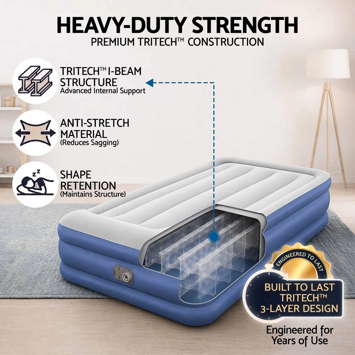 Bestway Single Air Mattress with Built-in Pump Tritech Inflatable Bed 46cm - Image 4