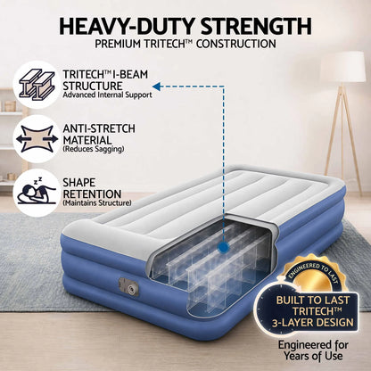 Bestway Single Air Mattress with Built-in Pump Tritech Inflatable Bed 46cm - Image 4