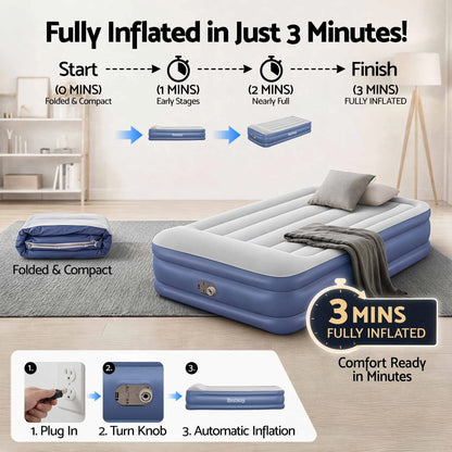 Bestway Single Air Mattress with Built-in Pump Tritech Inflatable Bed 46cm - Image 5