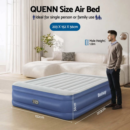 Bestway Queen Air Mattress with Built-in Pump Tritech Inflatable Bed 56cm - Image 2