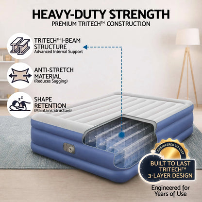 Bestway Queen Air Mattress with Built-in Pump Tritech Inflatable Bed 56cm - Image 4