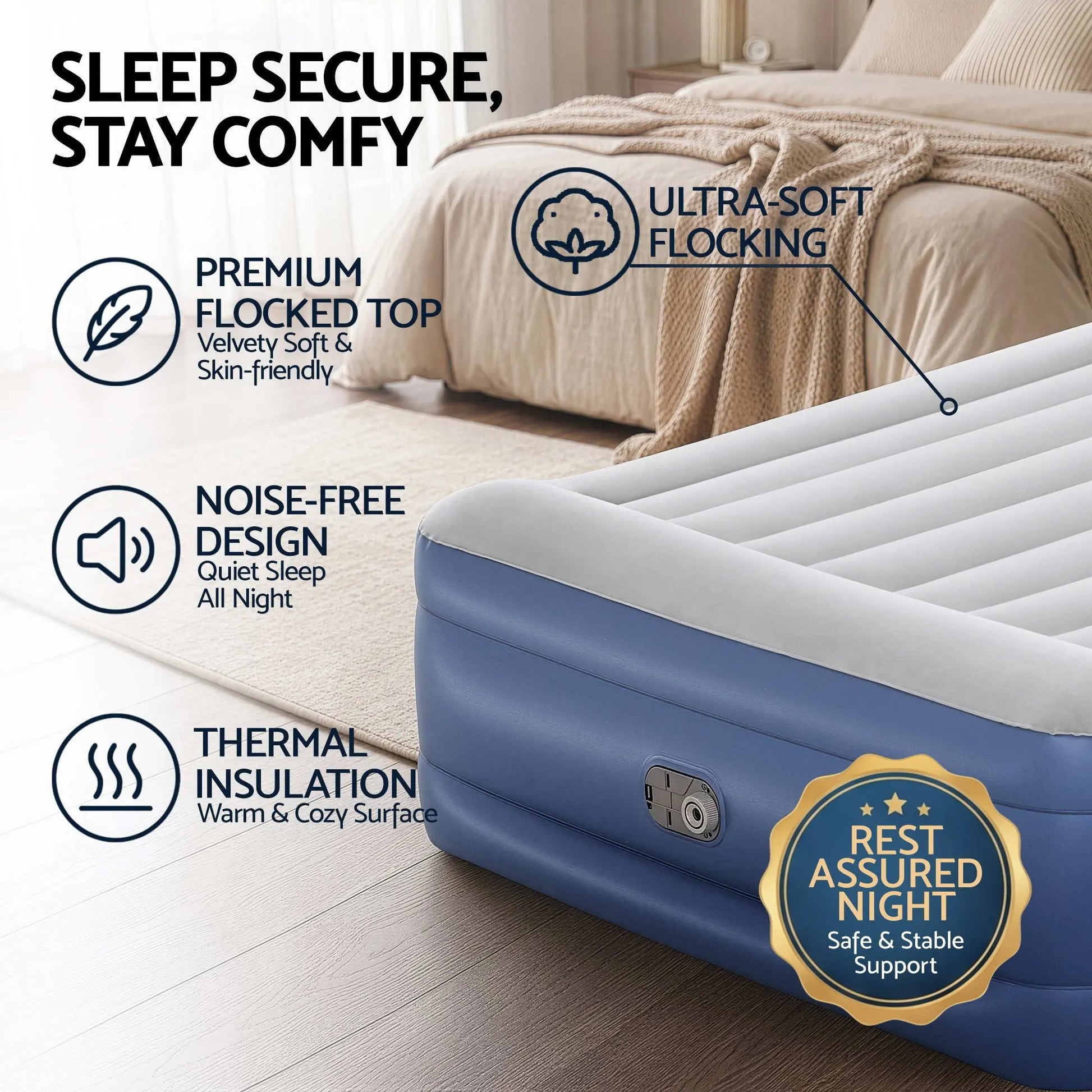 Bestway Queen Air Mattress with Built-in Pump Tritech Inflatable Bed 56cm - Image 6