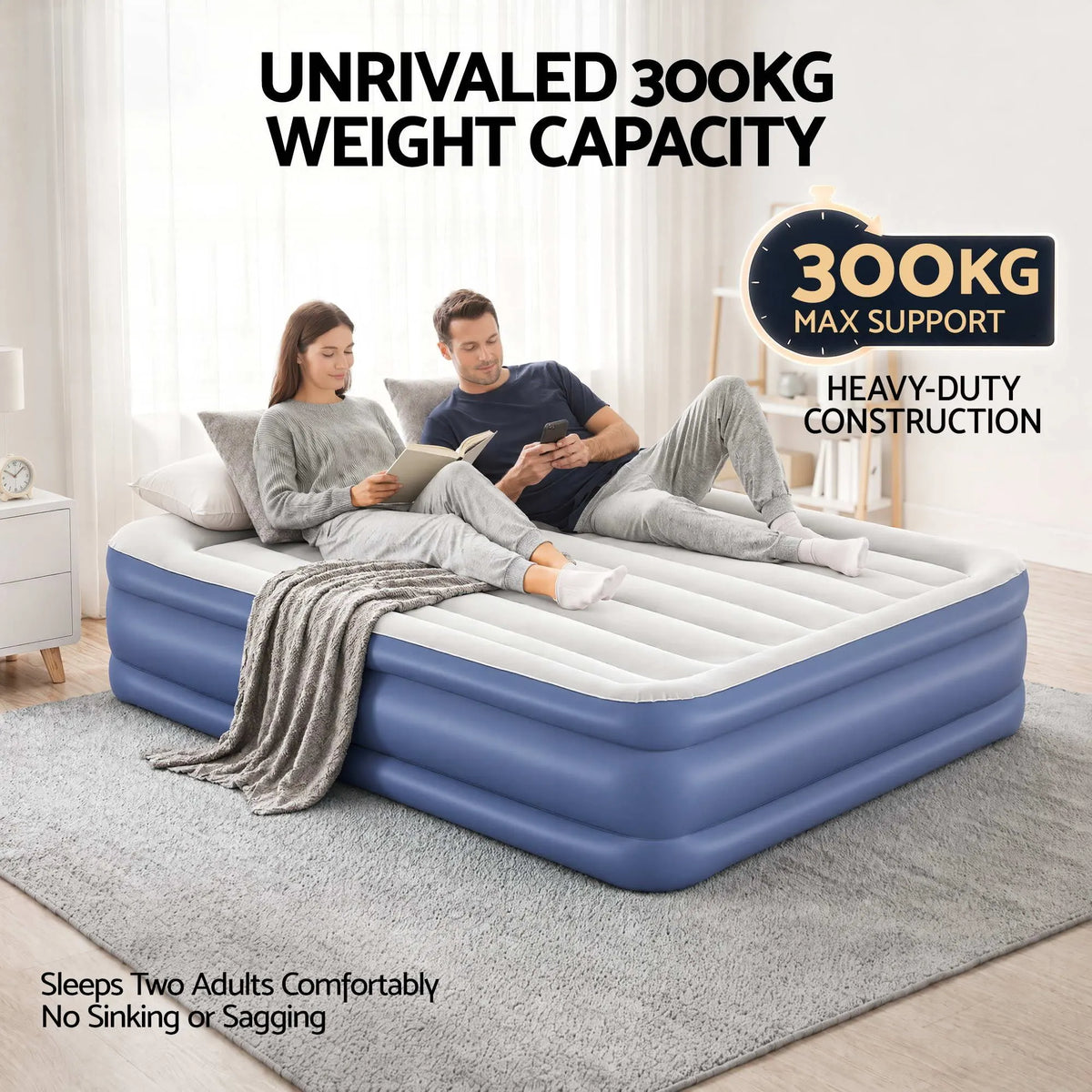Bestway Queen Air Mattress with Built-in Pump Tritech Inflatable Bed 56cm - Image 7