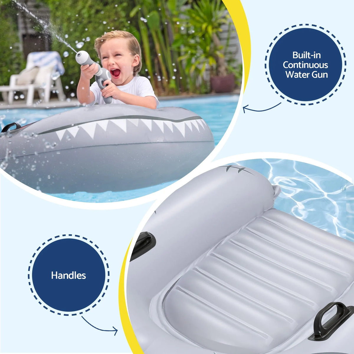 Bestway Shark Ride-On Pool Float Toy Floaties for Kids 45kg Capacity Grey - Image 6