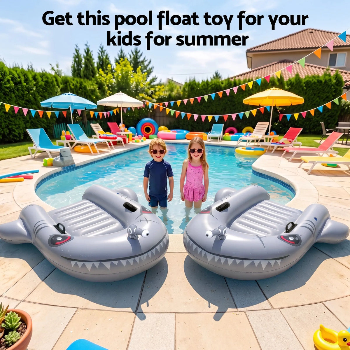 Bestway Shark Ride-On Pool Float Toy Floaties for Kids 45kg Capacity Grey - Image 7