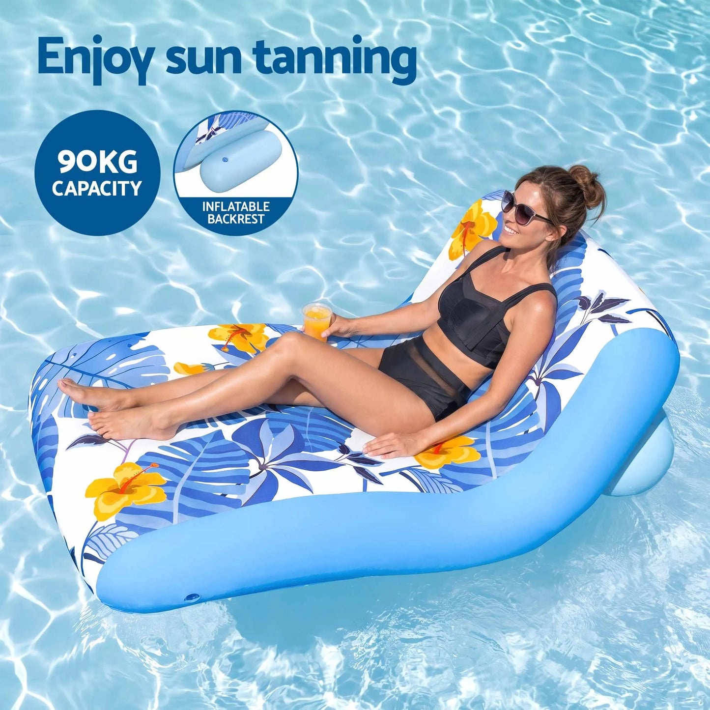 Bestway Inflatable Pool Float Sun Lounger with Cup Holder 163x94cm Blue - Image 4