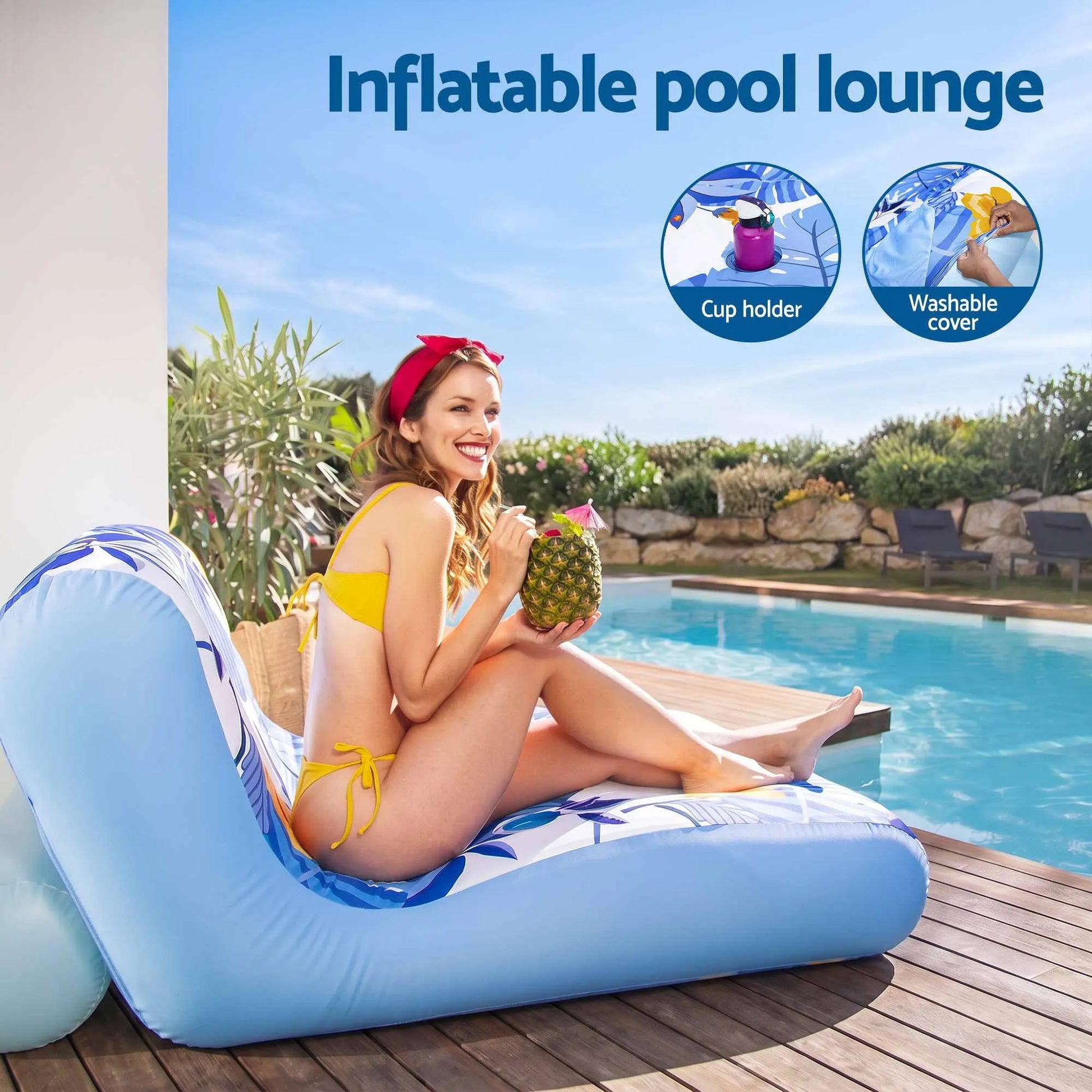 Bestway Inflatable Pool Float Sun Lounger with Cup Holder 163x94cm Blue - Image 5