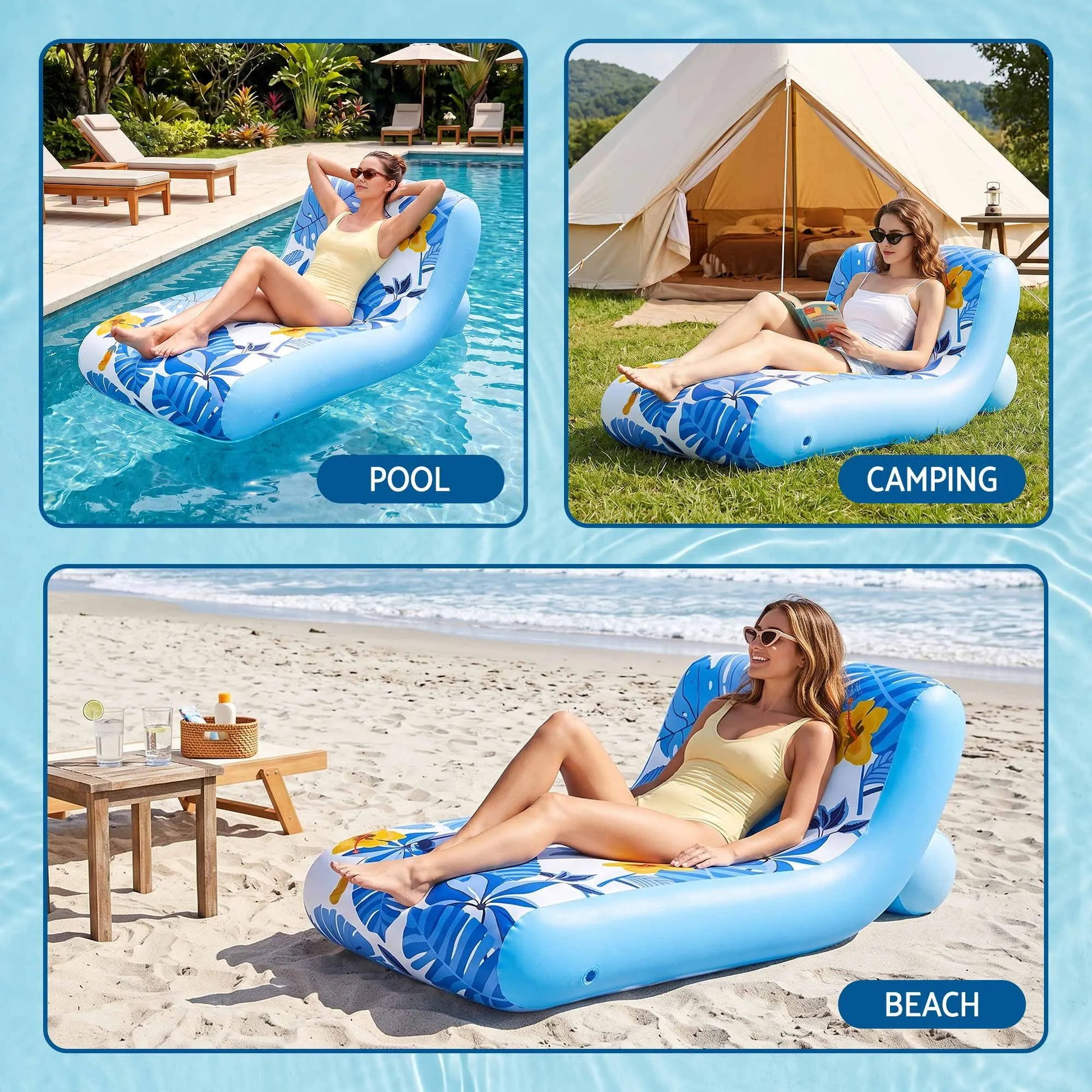 Bestway Inflatable Pool Float Sun Lounger with Cup Holder 163x94cm Blue - Image 6