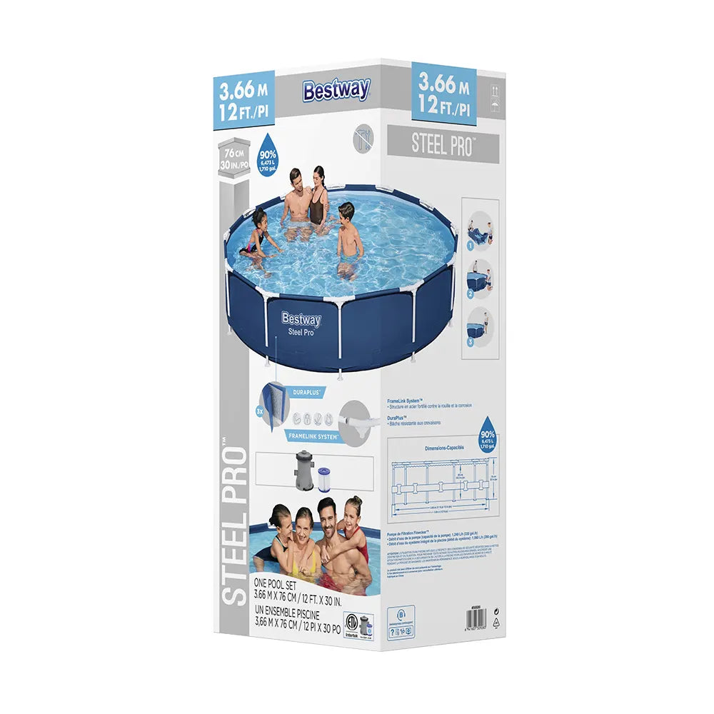 Bestway Swimming Pool 366x76cm Steel Frame Round Above Ground Pools w/ Filter Pump 6473L - Image 4