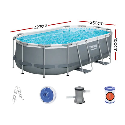 Bestway Swimming Pool 427x250x100cm Steel Frame Above Ground Pools Filter Pump Ladder 7250L - Image 2