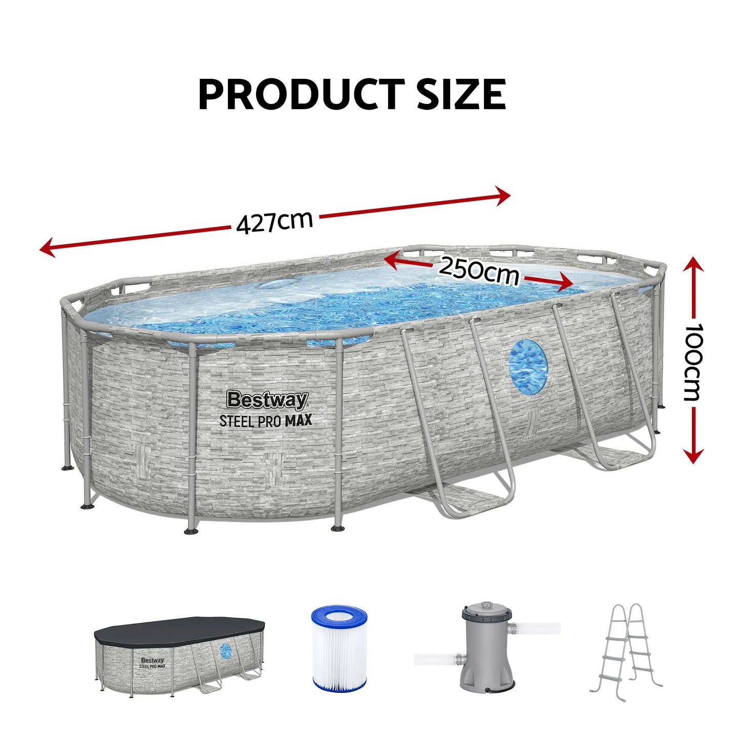 Bestway Swimming Pool 427x250x100cm Steel Frame Above Ground Pools Filter Pump Ladder 7250L - Image 2