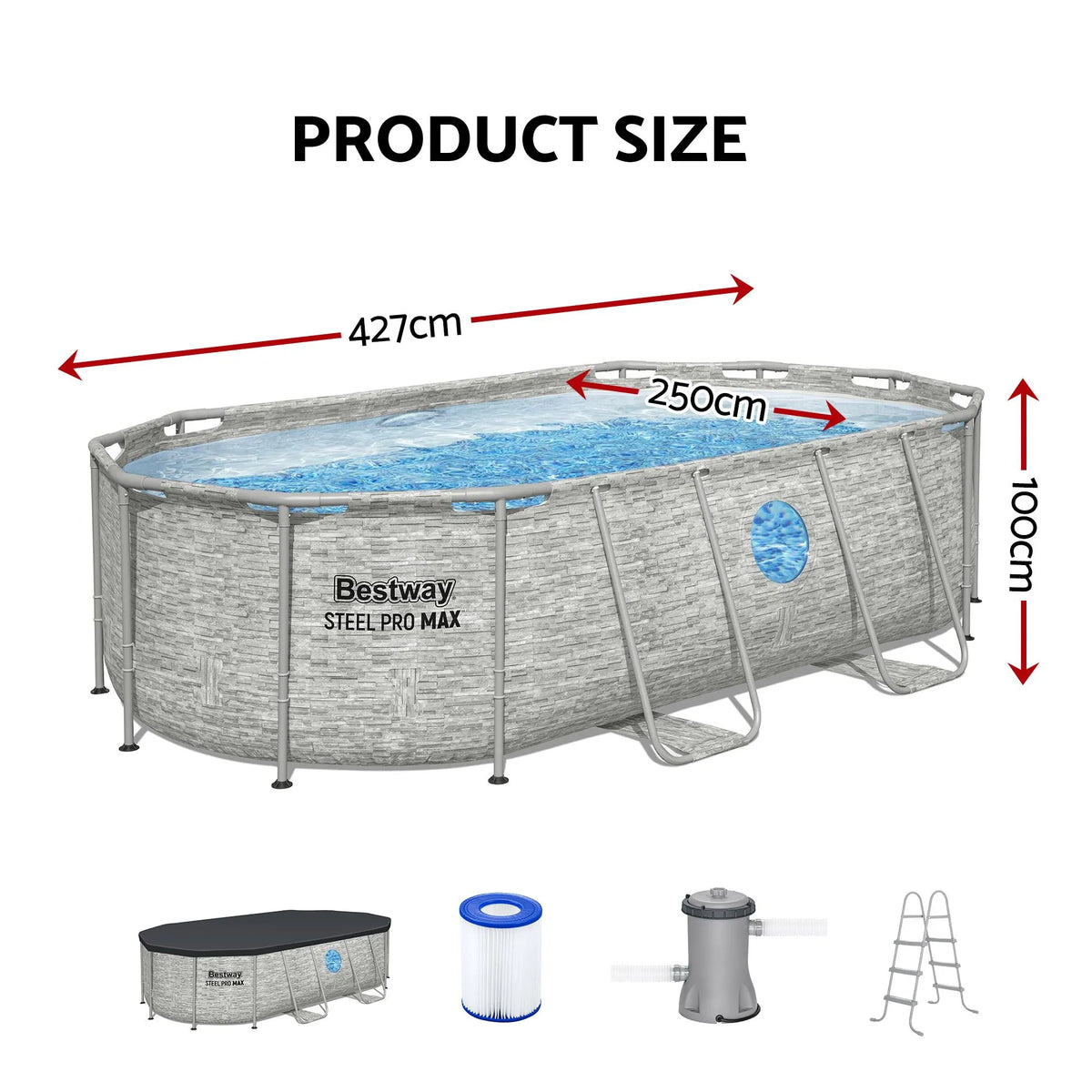 Bestway Swimming Pool 427x250x100cm Steel Frame Above Ground Pools Filter Pump Ladder 7250L - Image 2