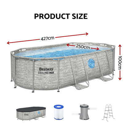 Bestway Swimming Pool 427x250x100cm Steel Frame Above Ground Pools Filter Pump Ladder 7250L - Image 2