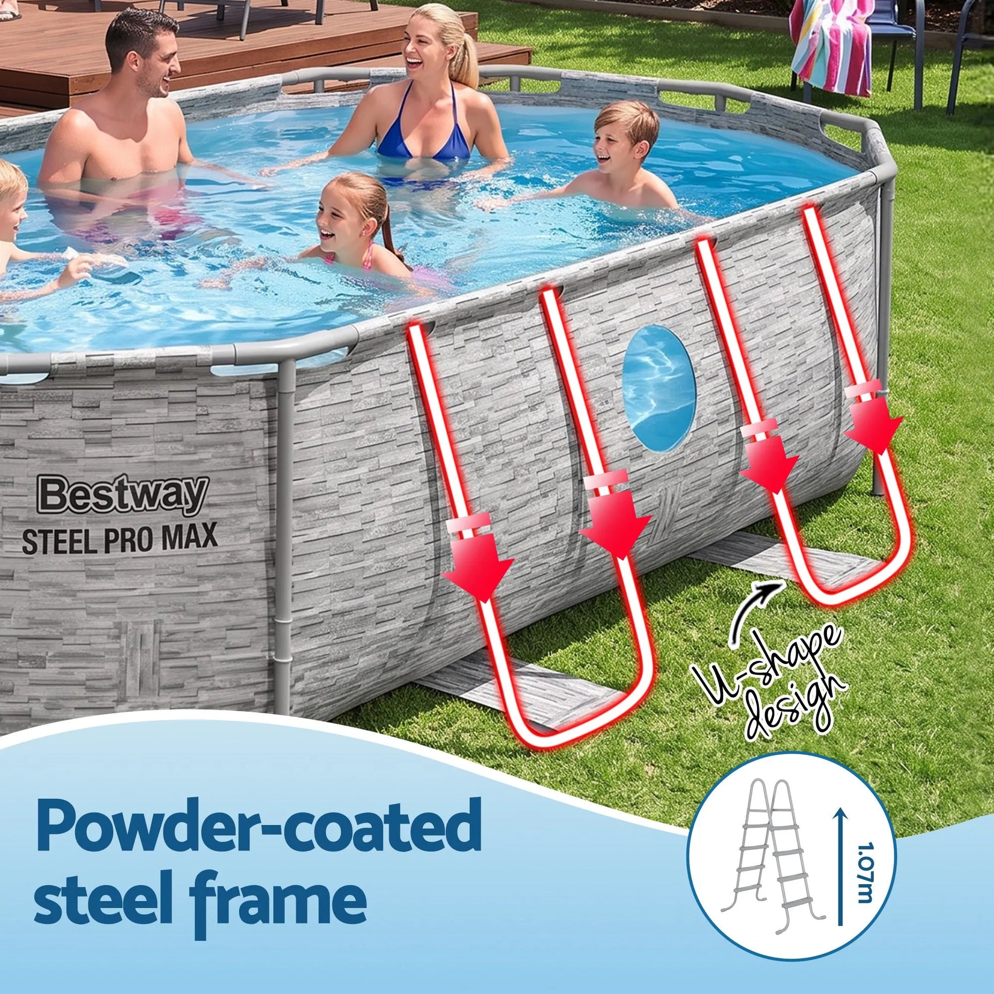 Bestway Swimming Pool 427x250x100cm Steel Frame Above Ground Pools Filter Pump Ladder 7250L - Image 5