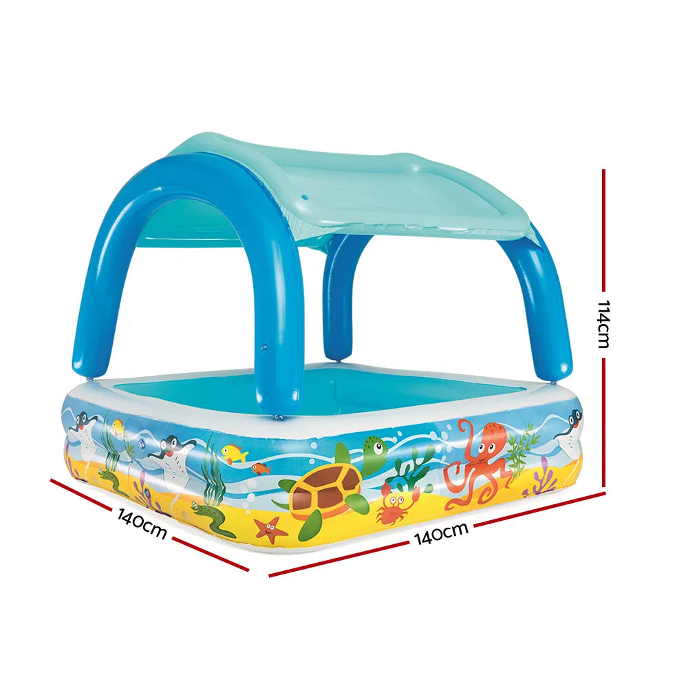 Bestway Kids Pool 140x140x114cm Inflatable Swimming w/ Canopy Play Pools 265L - Image 2