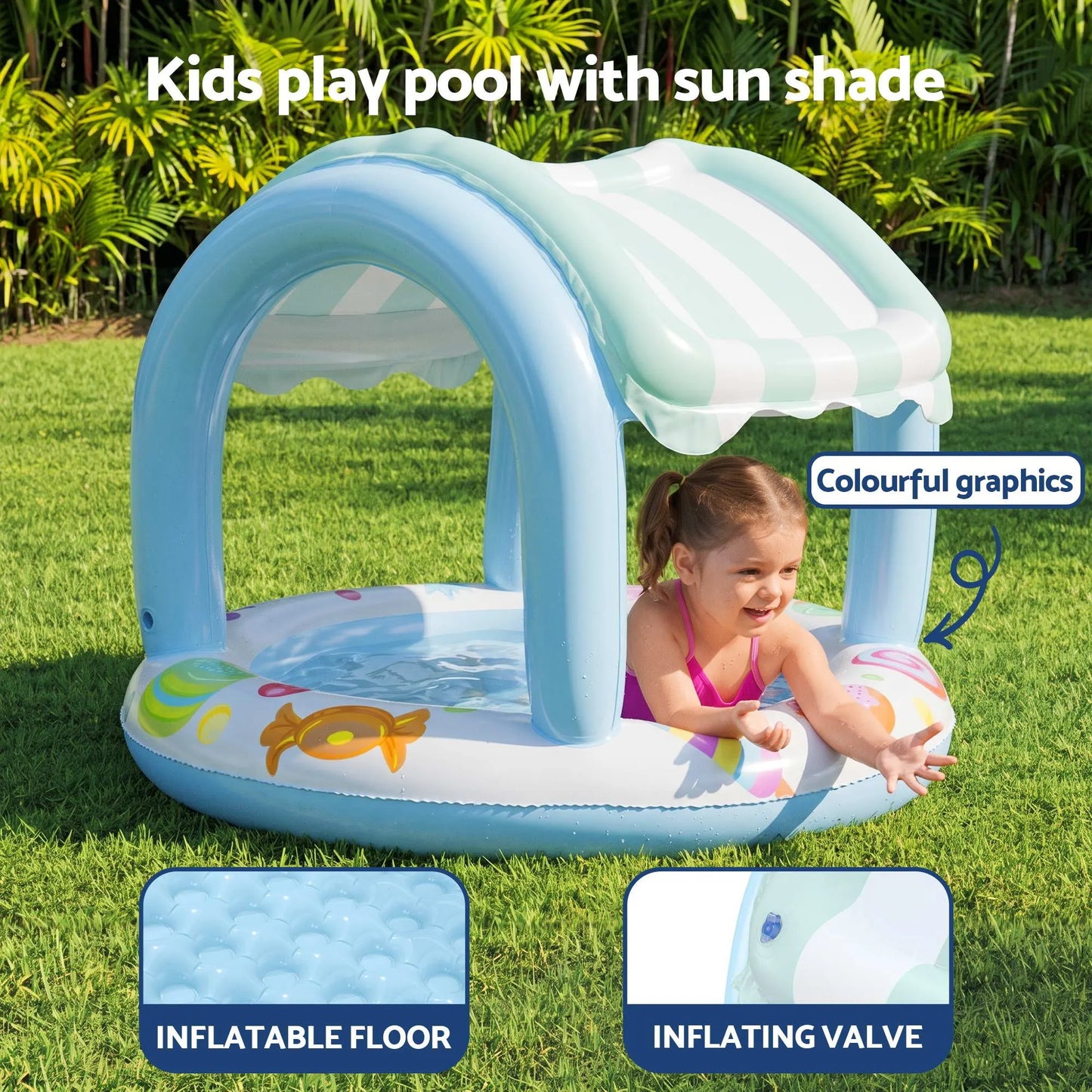 Bestway Inflatable Kids Pool with Sun Shade Candy Theme 104x84cm - Image 4