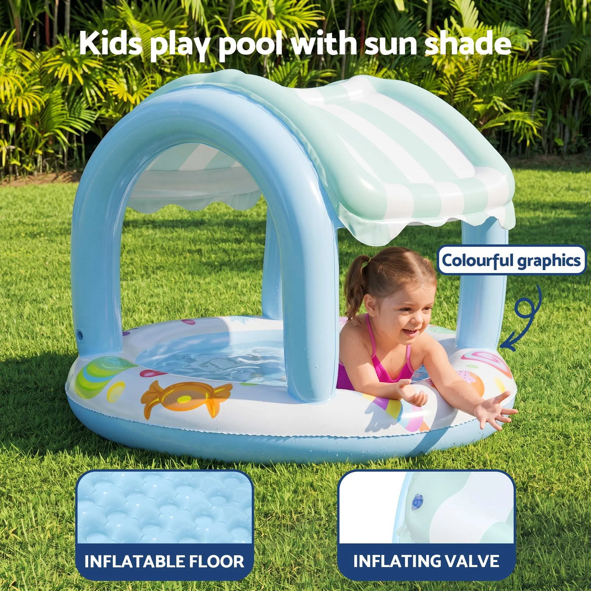 Bestway Inflatable Kids Pool with Sun Shade Candy Theme 104x84cm - Image 4