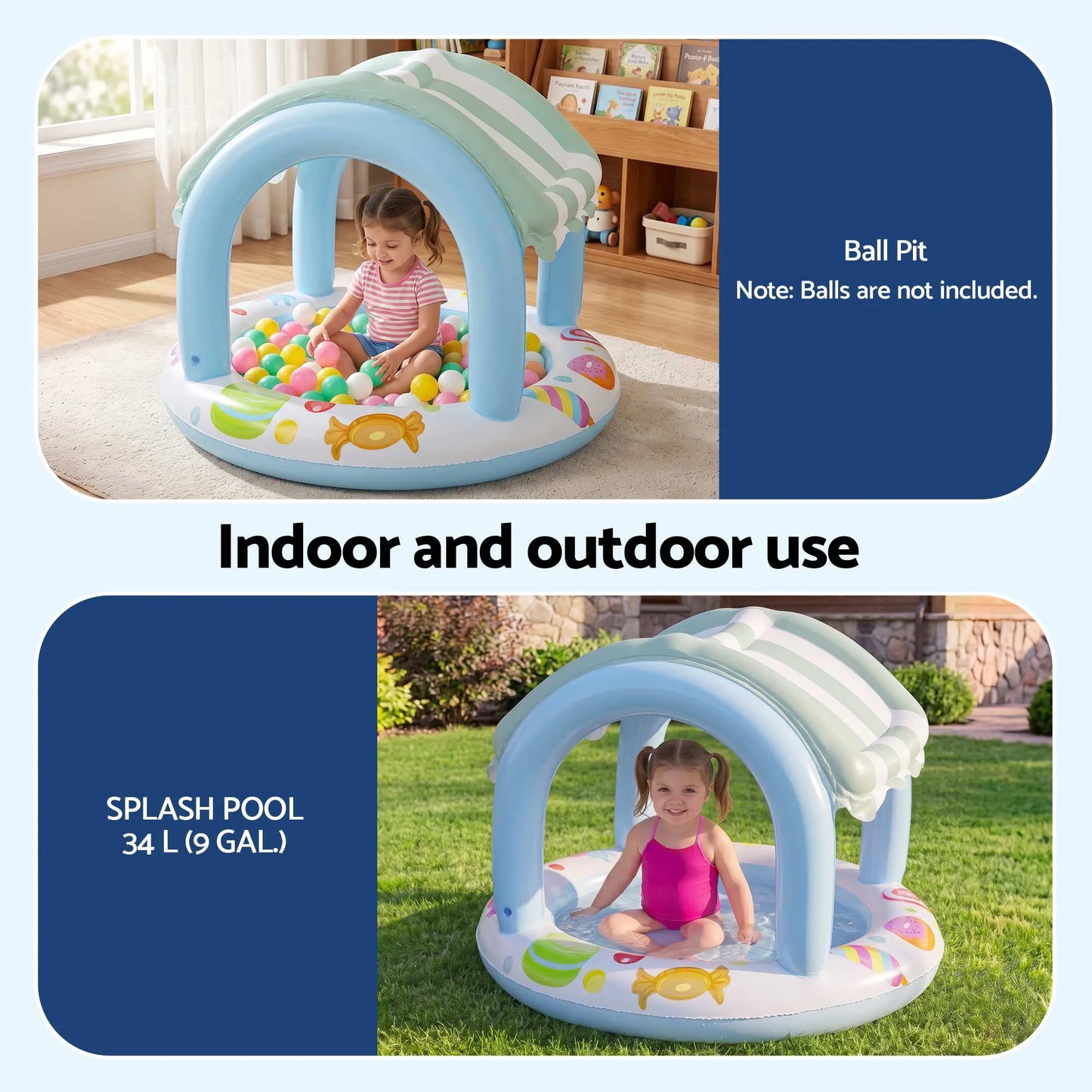 Bestway Inflatable Kids Pool with Sun Shade Candy Theme 104x84cm - Image 5