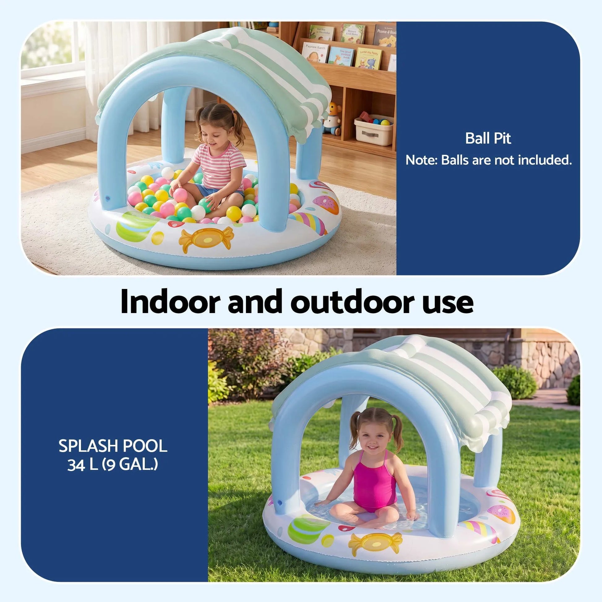 Bestway Inflatable Kids Pool with Sun Shade Candy Theme 104x84cm - Image 5
