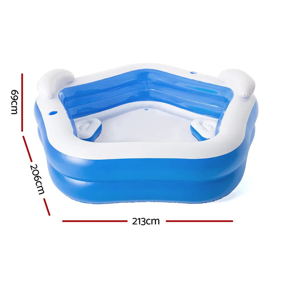 Bestway Kids Inflatable Pool Above Ground Pools Seat Cushions Cup Holder 213x206cm - Image 2