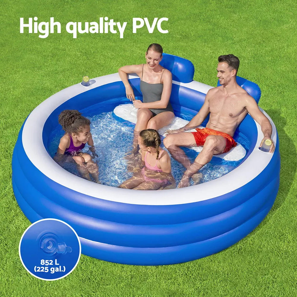 Bestway Kids Inflatable Pool Above Ground Pools Bench Seat Cup Holder 231x219cm - Image 5