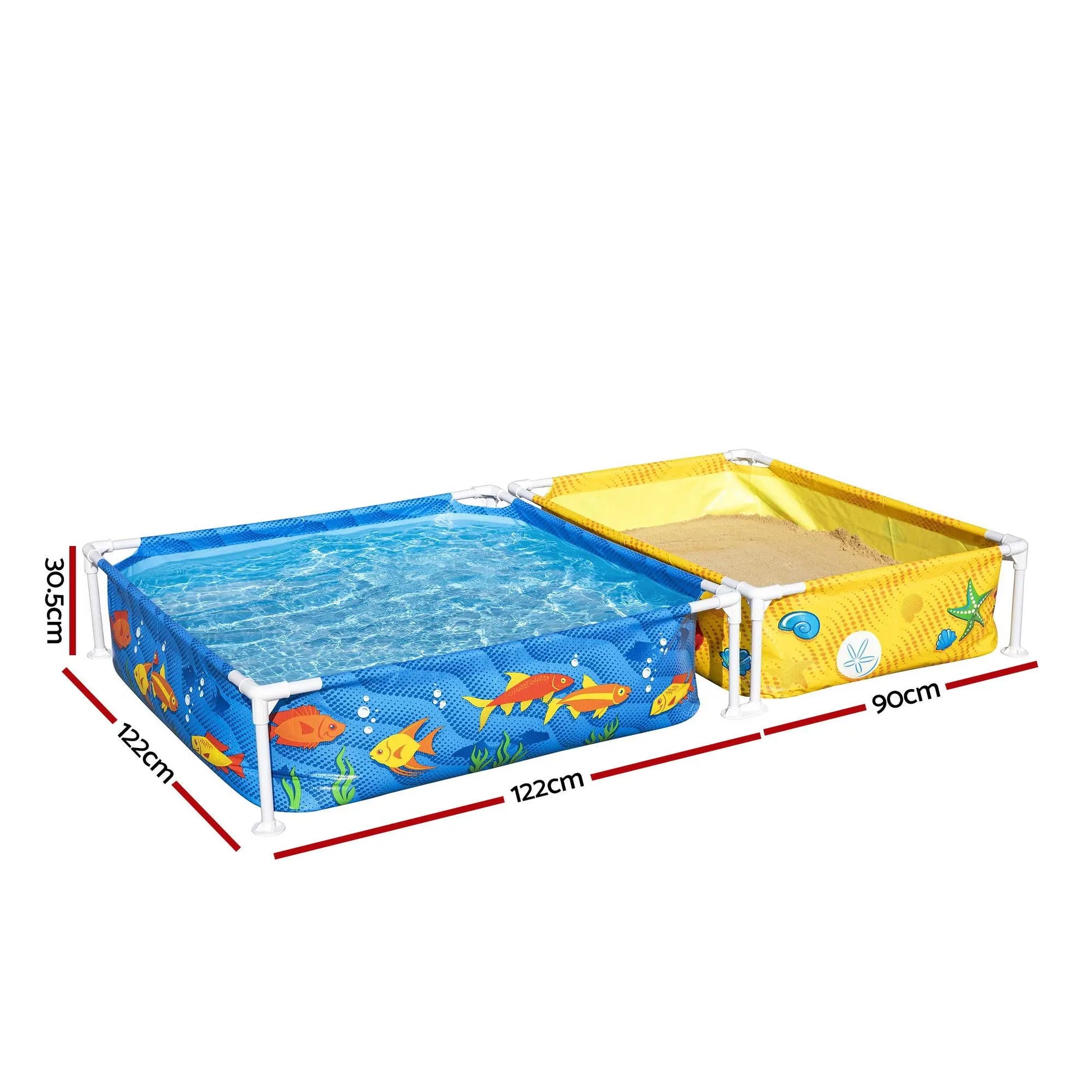 Bestway 2-in-1 Kids Pool and Sandpit Set 122cm/90cm Metal Frame Yellow Blue - Image 2