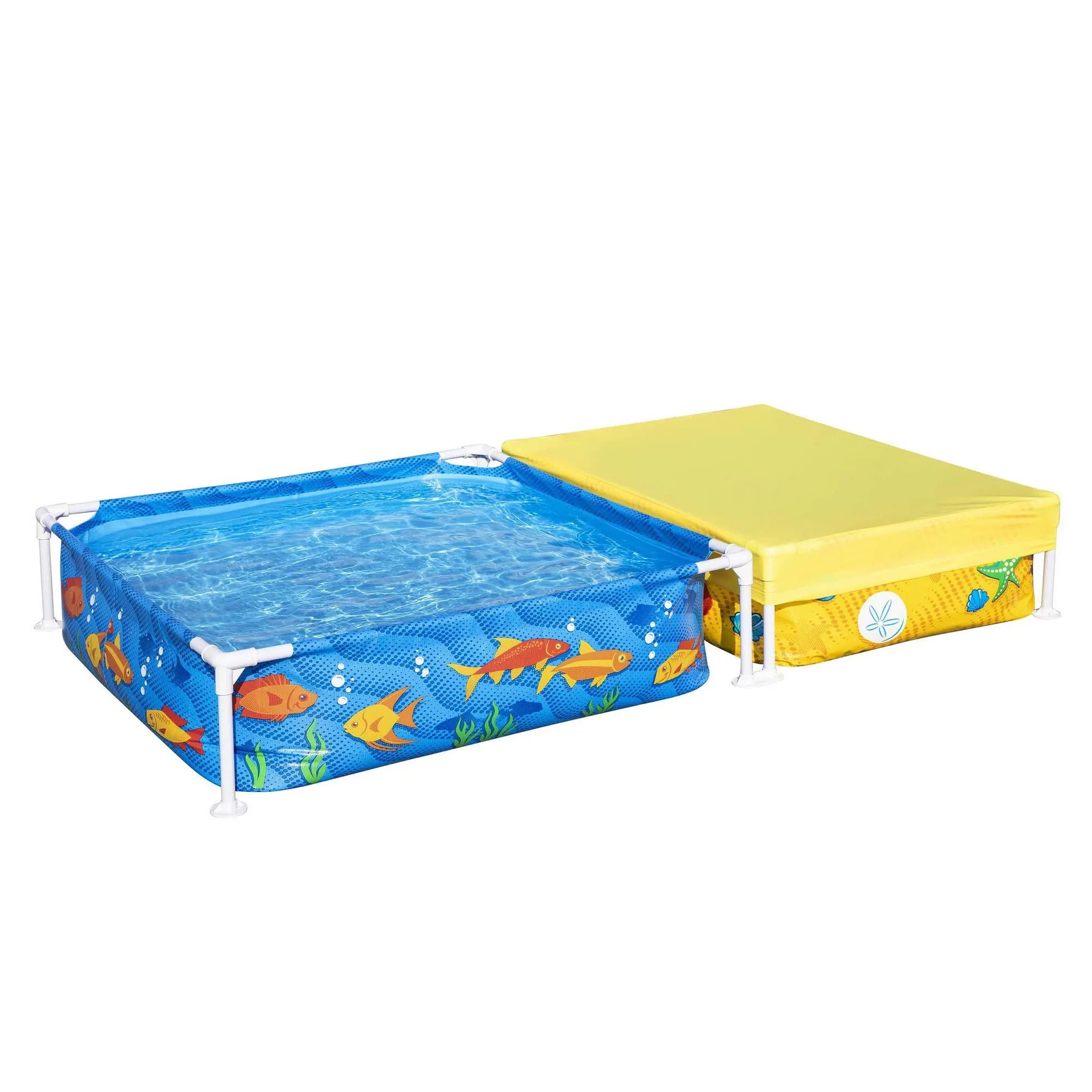Bestway 2-in-1 Kids Pool and Sandpit Set 122cm/90cm Metal Frame Yellow Blue - Image 3