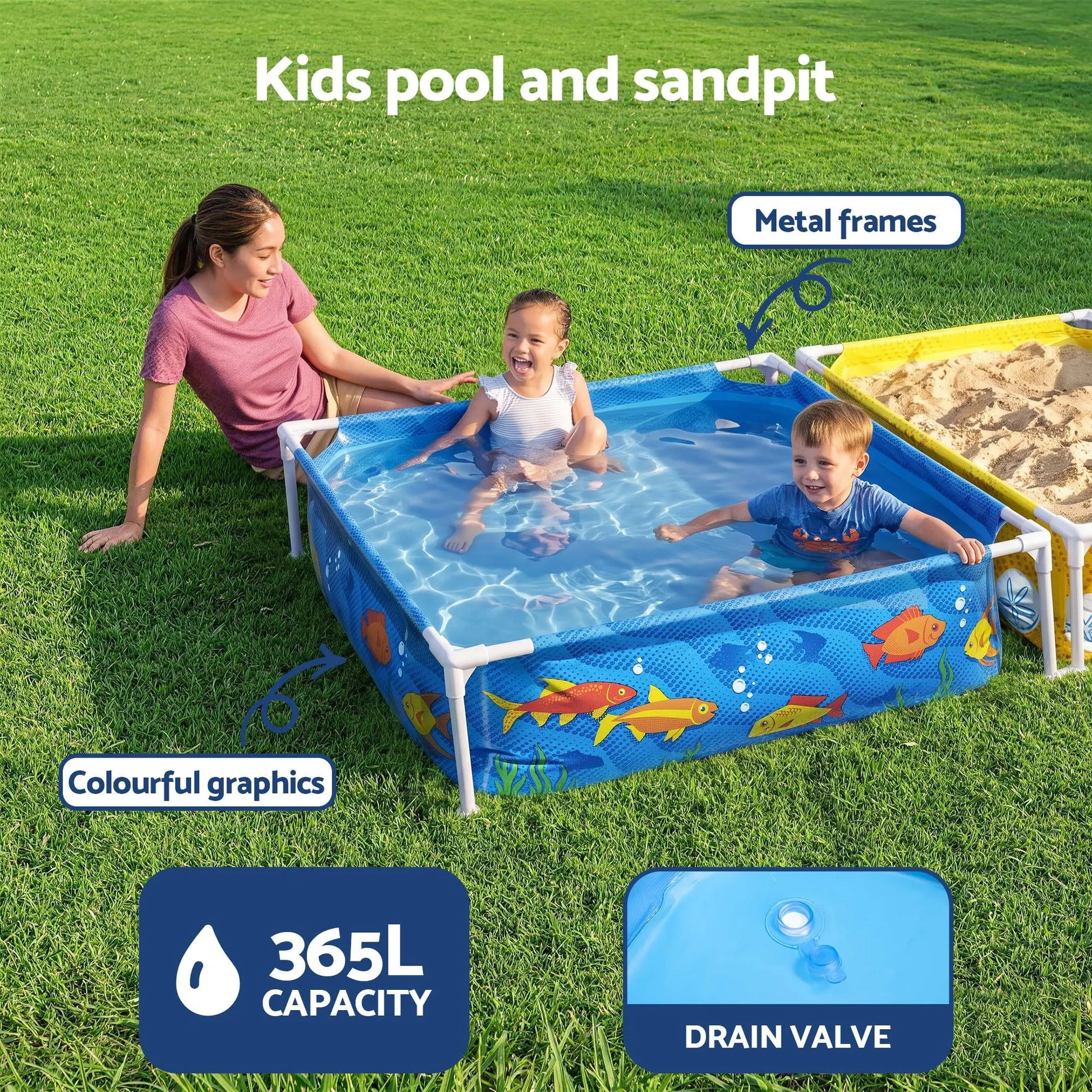Bestway 2-in-1 Kids Pool and Sandpit Set 122cm/90cm Metal Frame Yellow Blue - Image 4