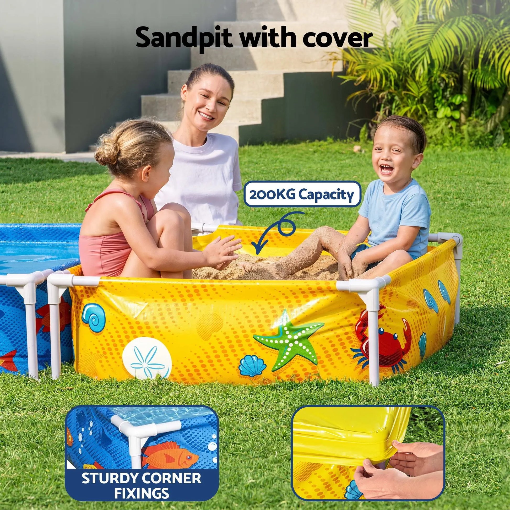 Bestway 2-in-1 Kids Pool and Sandpit Set 122cm/90cm Metal Frame Yellow Blue - Image 5