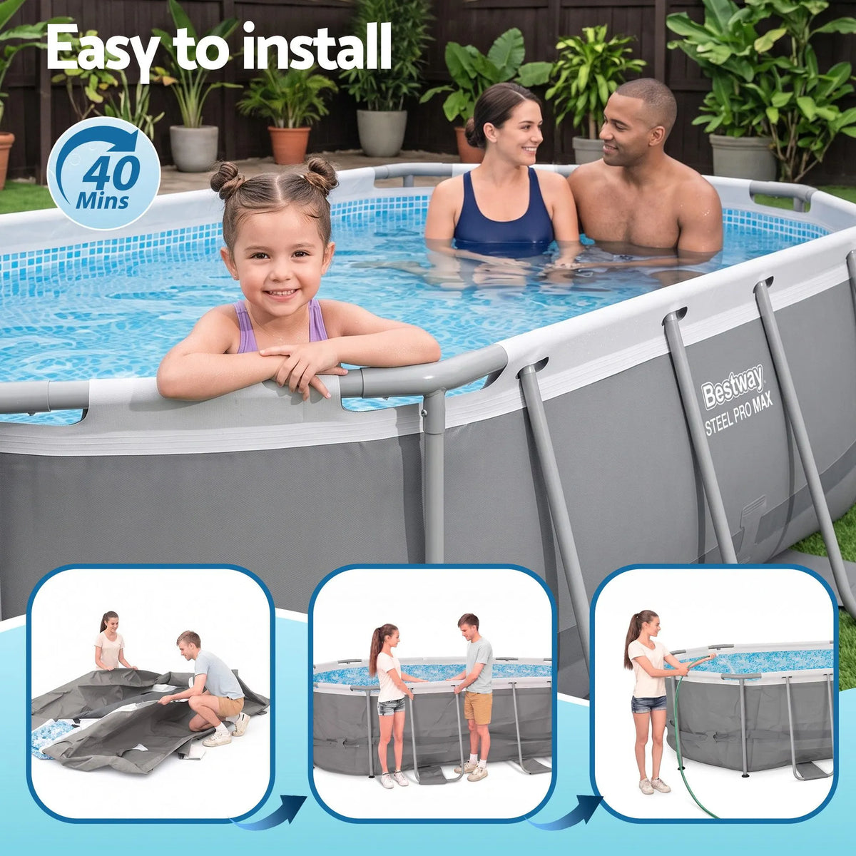 Bestway Swimming Pools 305cm x 200cm x 84cm Steel Above Ground Backyard Pool Set - Image 7