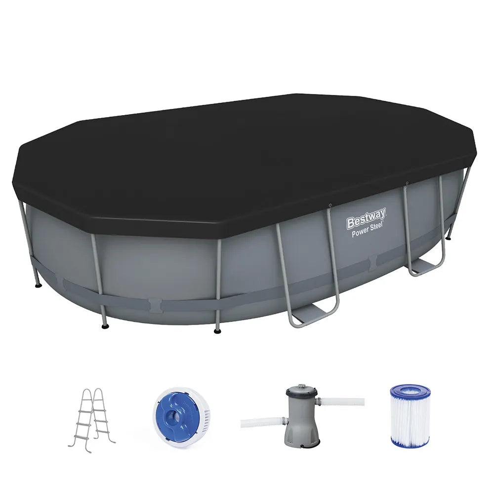 Bestway 488x305x107cm Swimming Pool Steel Frame Set w/ Pump Filter Ladder Cover - Image 3