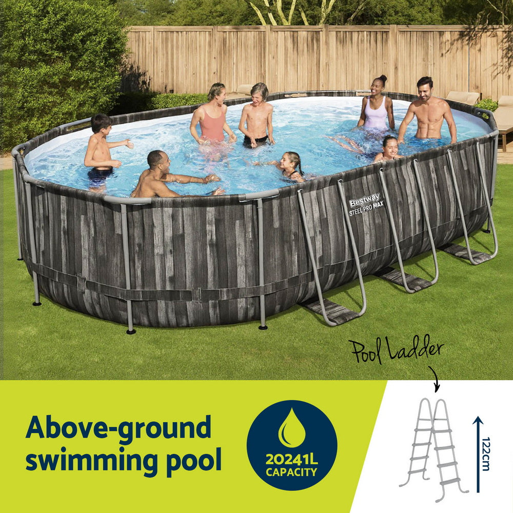 Bestway Swimming Pool Steel Frame Pool Set 6.1x3.66m w/ Filter Pump Ladder Cover - Image 4