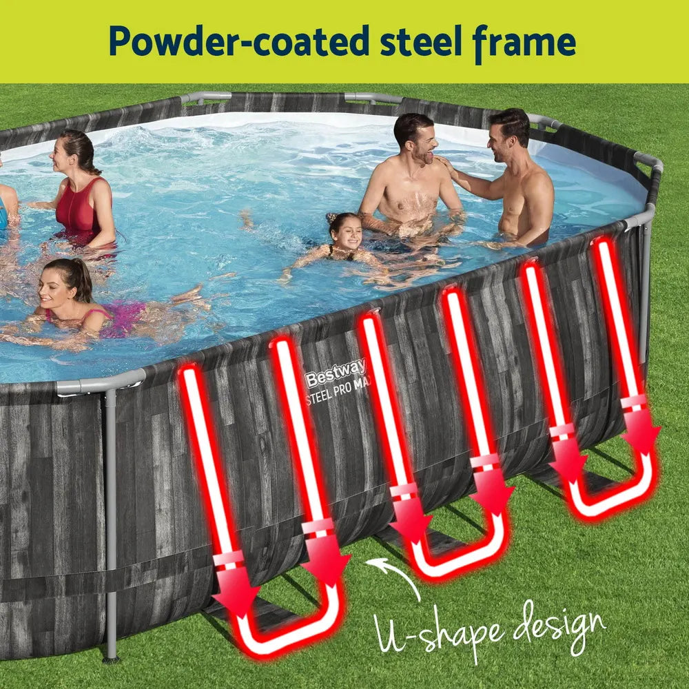Bestway Swimming Pool Steel Frame Pool Set 6.1x3.66m w/ Filter Pump Ladder Cover - Image 5