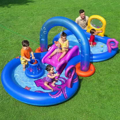 Bestway Kids Inflatable Play Splash Pool with Slide Ball Tossing Toys Coral Basket - Image 7